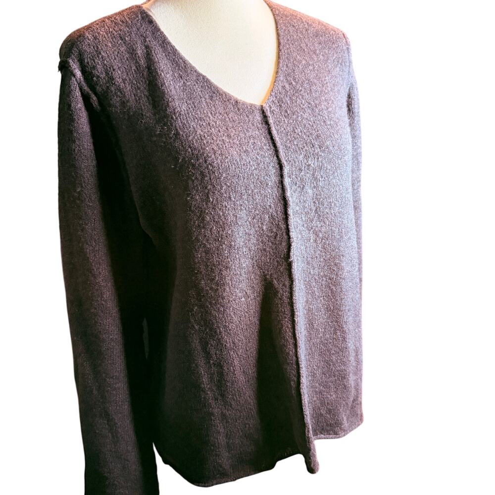 Eileen Fisher Dark Brown Wool Blend V-Neck Pullover Sweater, Petite Medium